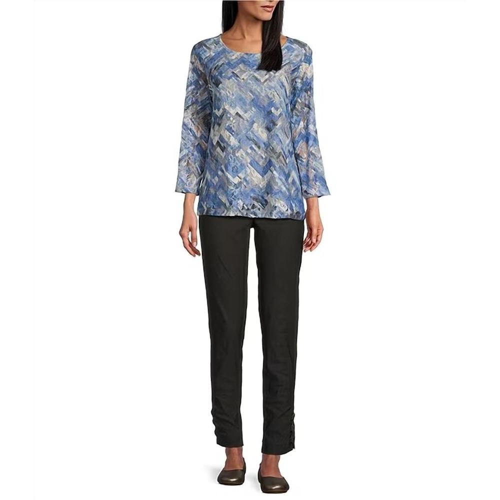 NEW MULTIPLES printed scoop neck three quarter sleeve fitted lace knit top in bl - Picture 3 of 4